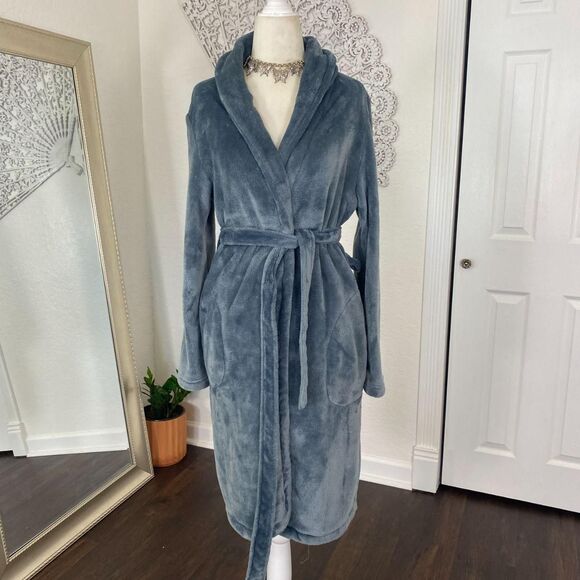 Hunkemoller Fuzzy Fleece Blue Gray Warm Winter Robe XS S - Picture 2 of 7